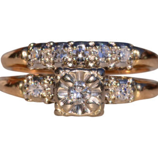 SOLD - The Bostock:  Vintage Wedding Set with Engagement Ring and Wedding Band set with Natural Diamonds