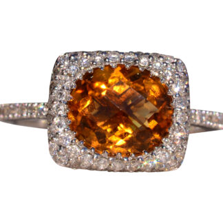 The Hawes Hill: Checkerboard Citrine and Diamond Waterfall Halo Ring in White Gold