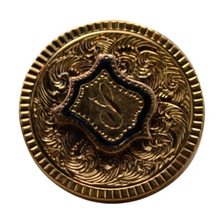 The Civil: Baroque and Rococo Yellow Gold Pin With Hand Engraved P Initial