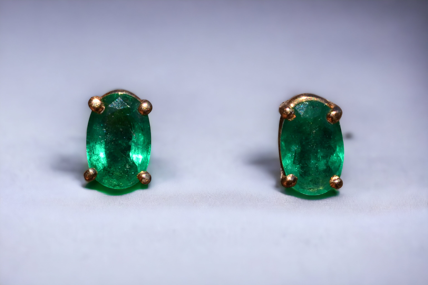 SOLD - The Vichy: Oval Brilliant Cut Natural Emerald Stud Earrings - Image 4