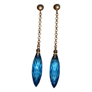 The Bourges: Blue Topaz Briolette Dangler Statement Earrings in Yellow Gold