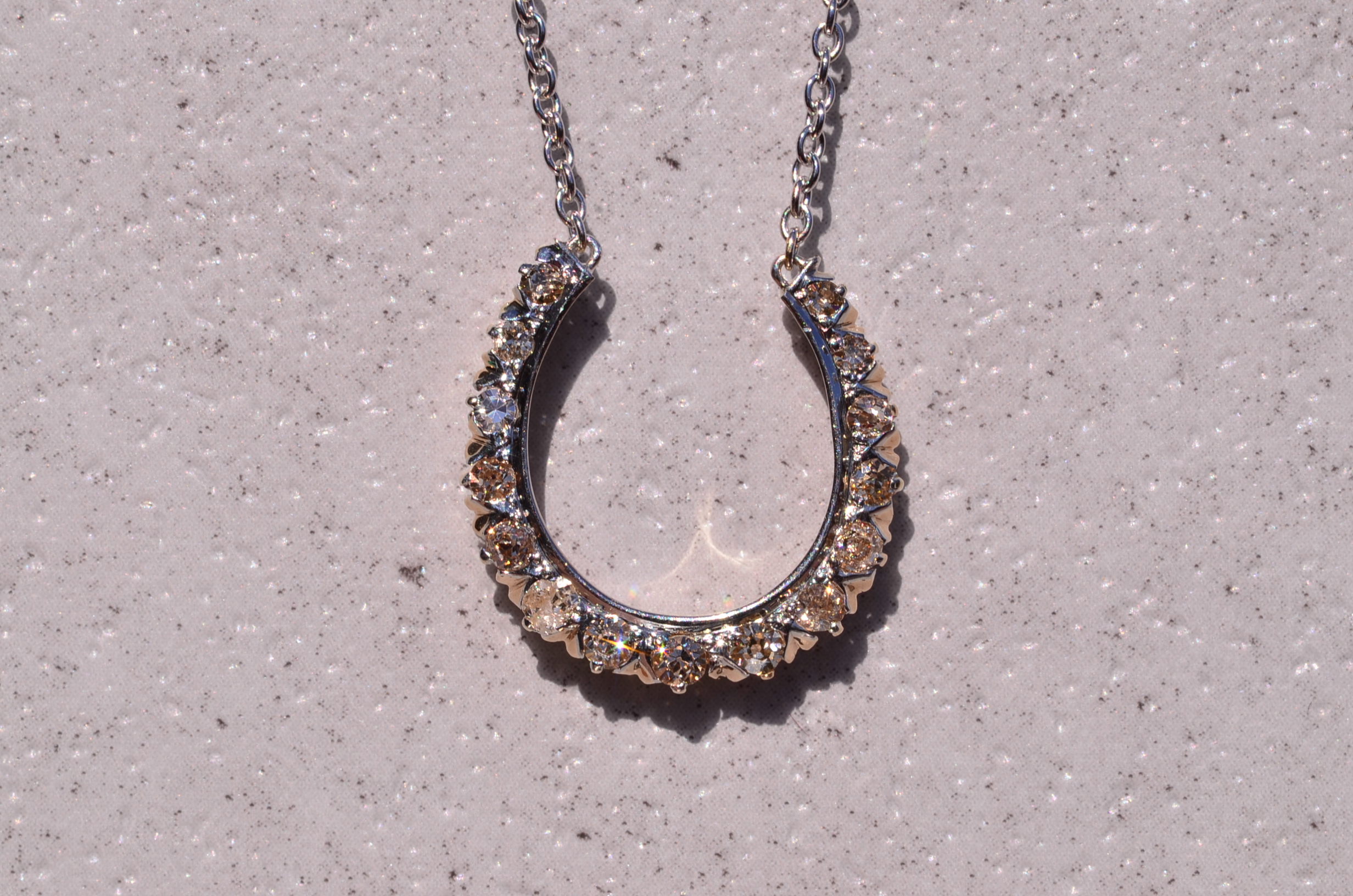 SOLD - The Jument: Antique Platinum Topped Horseshoe Pendant set with Old Cut Diamonds - Image 2