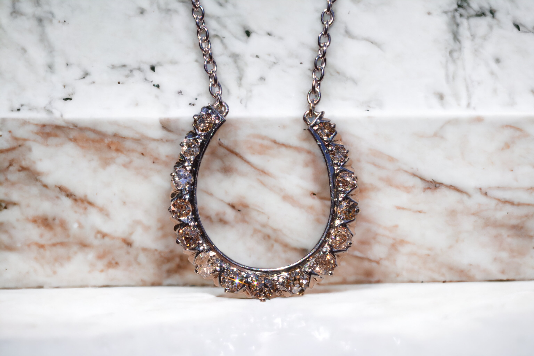 SOLD - The Jument: Antique Platinum Topped Horseshoe Pendant set with Old Cut Diamonds - Image 4