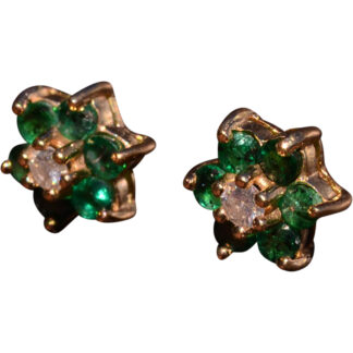 SOLD - The Lausanne: Diamond Earrings with Emerald Halo in Yellow Gold