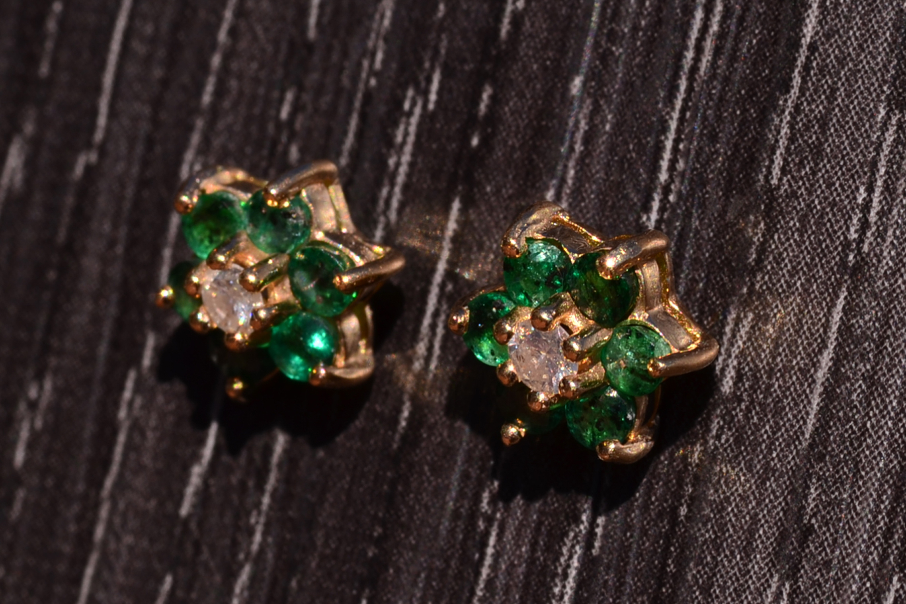 SOLD - The Lausanne: Diamond Earrings with Emerald Halo in Yellow Gold - Image 2