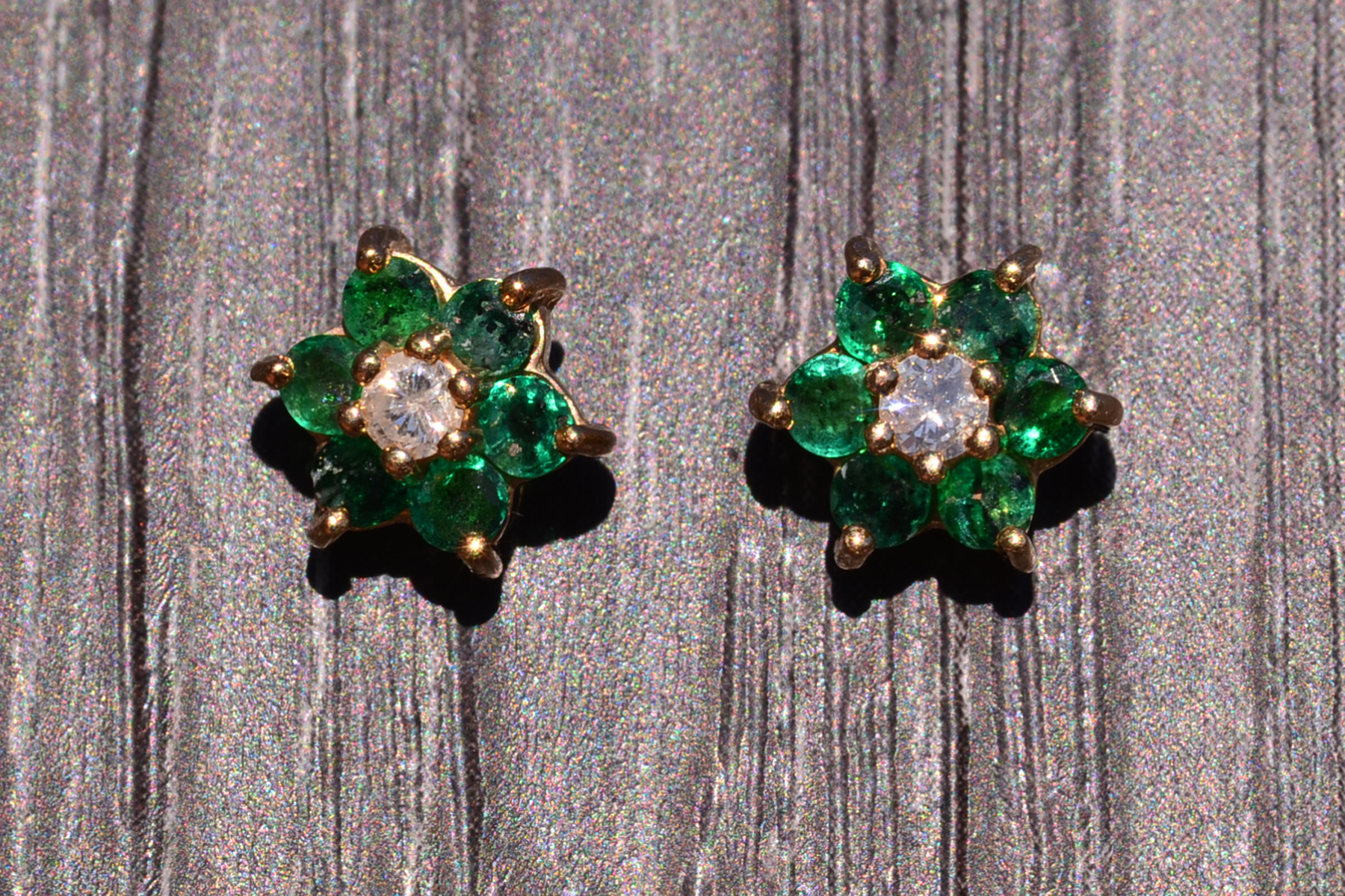SOLD - The Lausanne: Diamond Earrings with Emerald Halo in Yellow Gold - Image 3
