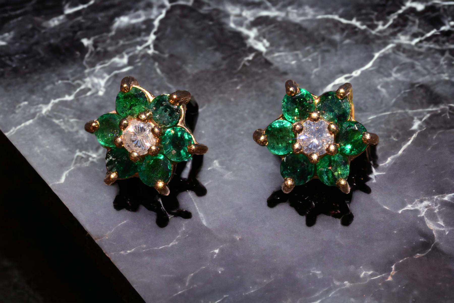 SOLD - The Lausanne: Diamond Earrings with Emerald Halo in Yellow Gold - Image 4