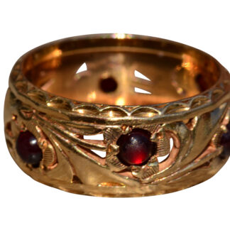 SOLD - The Carolyn: Antique Rose Gold Filigree Eternity Band set with Cabochon Garnets