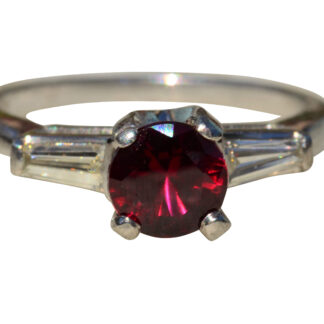 SOLD - The Reina:  Antique Platinum Ring set with 1 Carat Laboratory Grown Ruby and Diamonds