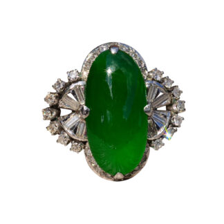 The Shanghai: Outstanding Signed Imperial A  Fei Cui Jadeite Jade Ring in Platinum set with Diamonds