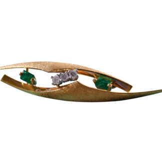 Midcentury Modern Signed Emerald & Diamond Brooch