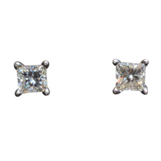 SOLD: The Princesas:  14 Karat White Gold Diamond Studs Set with Princess Cut Diamonds