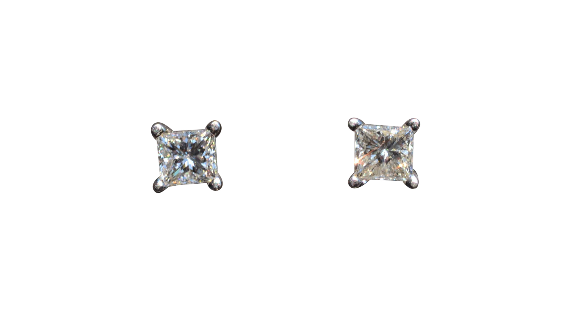 SOLD: The Princesas: 14 Karat White Gold Diamond Studs Set with Princess Cut Diamonds