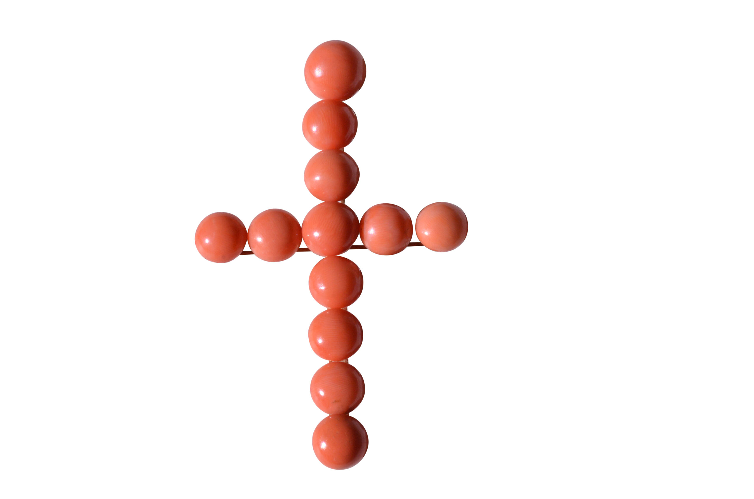 The Cruzar: Amazing Antique Mediterranean Coral Cross Circa 1890 in 18 Karat Yellow Gold