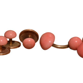SOLD - The Brazaletes:  Antique Mediterranean Gold Filled Coral Shirt Stud and Cuff link Set