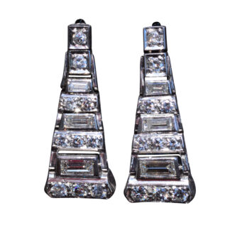 SOLD: The Soltas:  Art Deco Platinum Dangler Earrings Set with Diamonds