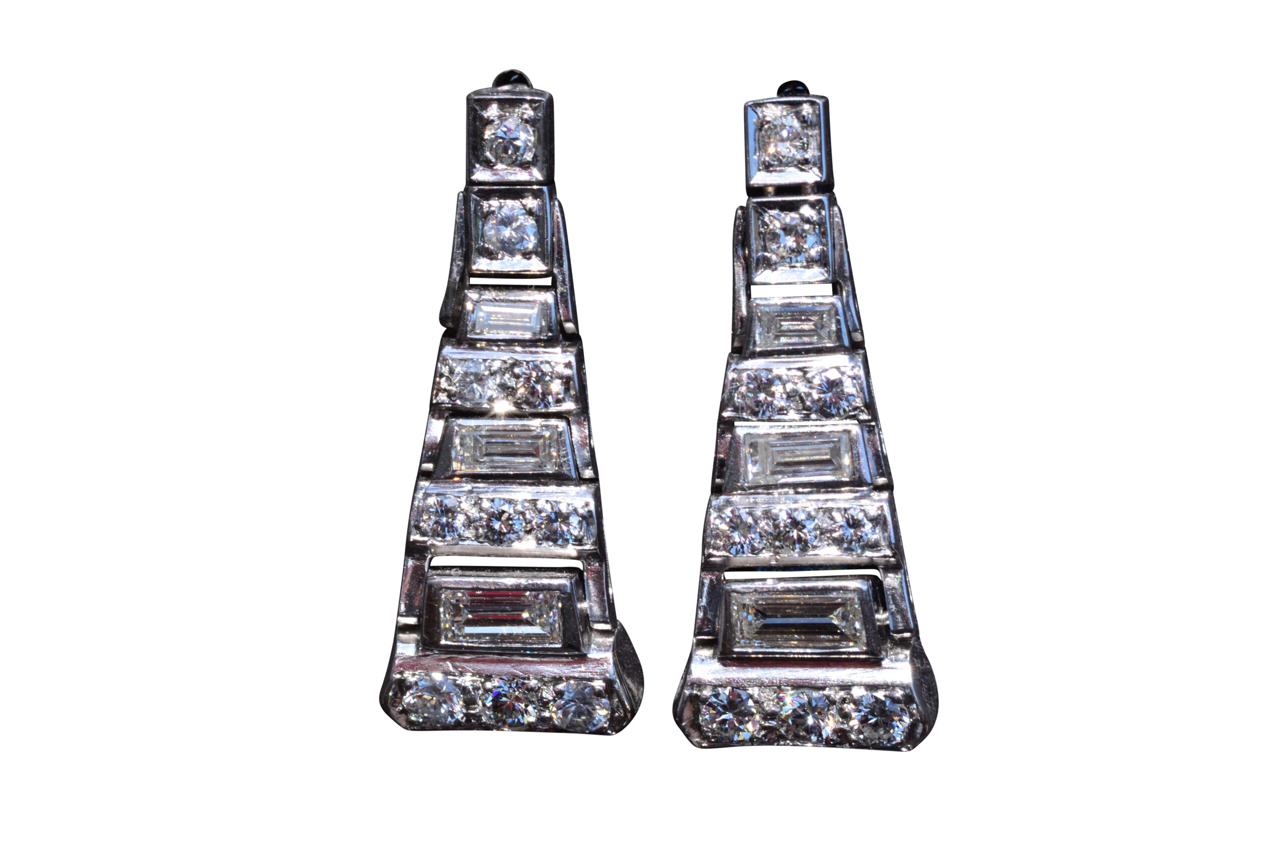 SOLD: The Soltas: Art Deco Platinum Dangler Earrings Set with Diamonds