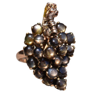 The Vineyard: Victorian Rose Gold Grape Ring with Black Star Sapphires
