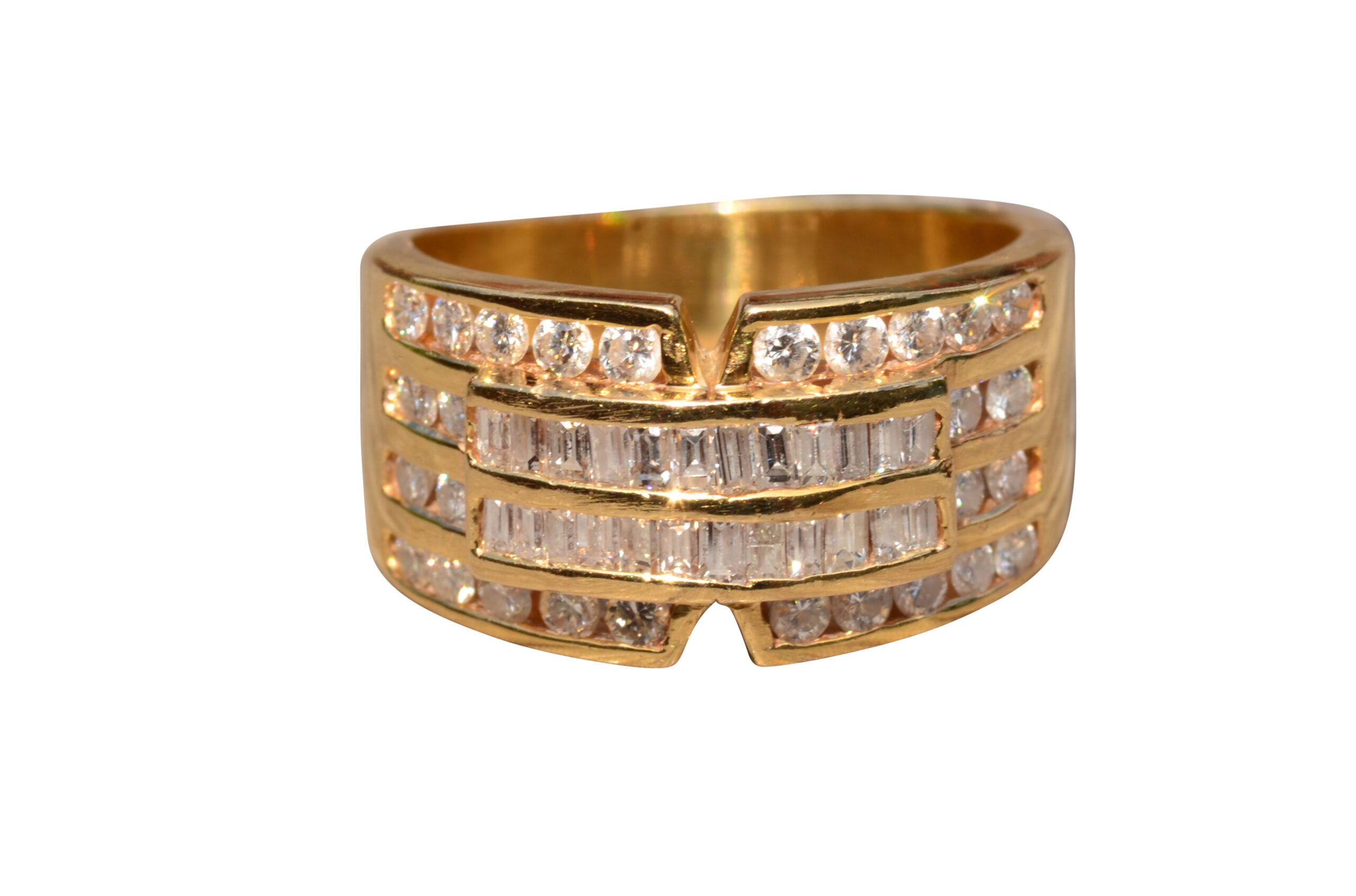 SOLD - The Nellis Boulevard: Yellow Gold Baguette and Round Diamond Ring