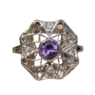 The Canon Court: Antique Lab Grown Color Change Sapphire and Diamond Cocktail Ring
