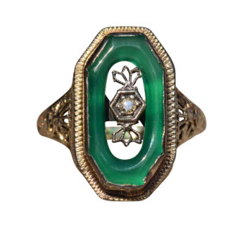 The Estelle Avenue:  Antique Filigree Cocktail Ring set with Chalcedony and Diamond