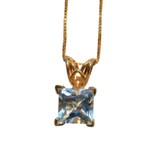 The Knoll Court:  Princess Cut Aquamarine Pendant in Yellow Gold