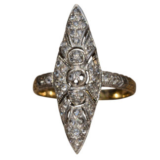 The Rockbridge:  Antique Edwardian Navette Ring set with Diamonds