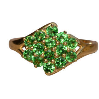 The Corcoran:  Contemporary Chrome Diopside Cluster Ring in 14 Karat Yellow Gold