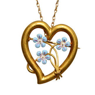 SOLD - The Cardiff:  Yellow Gold Heart and Floral Necklace/Brooch