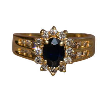 SOLD - The Bastian:  Vintage Sapphire and Diamond Ring in 14 Karat Yellow Gold