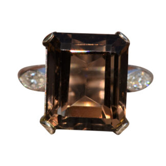 SOLD - The Chancery:  Vintage Platinum Cocktail Ring set with Smoky Quartz and Diamonds