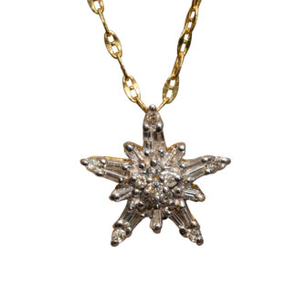 SOLD: The Bruner:  Vintage 5 Point Diamond Star Necklace Signed ADL in 14 Karat Yellow Gold