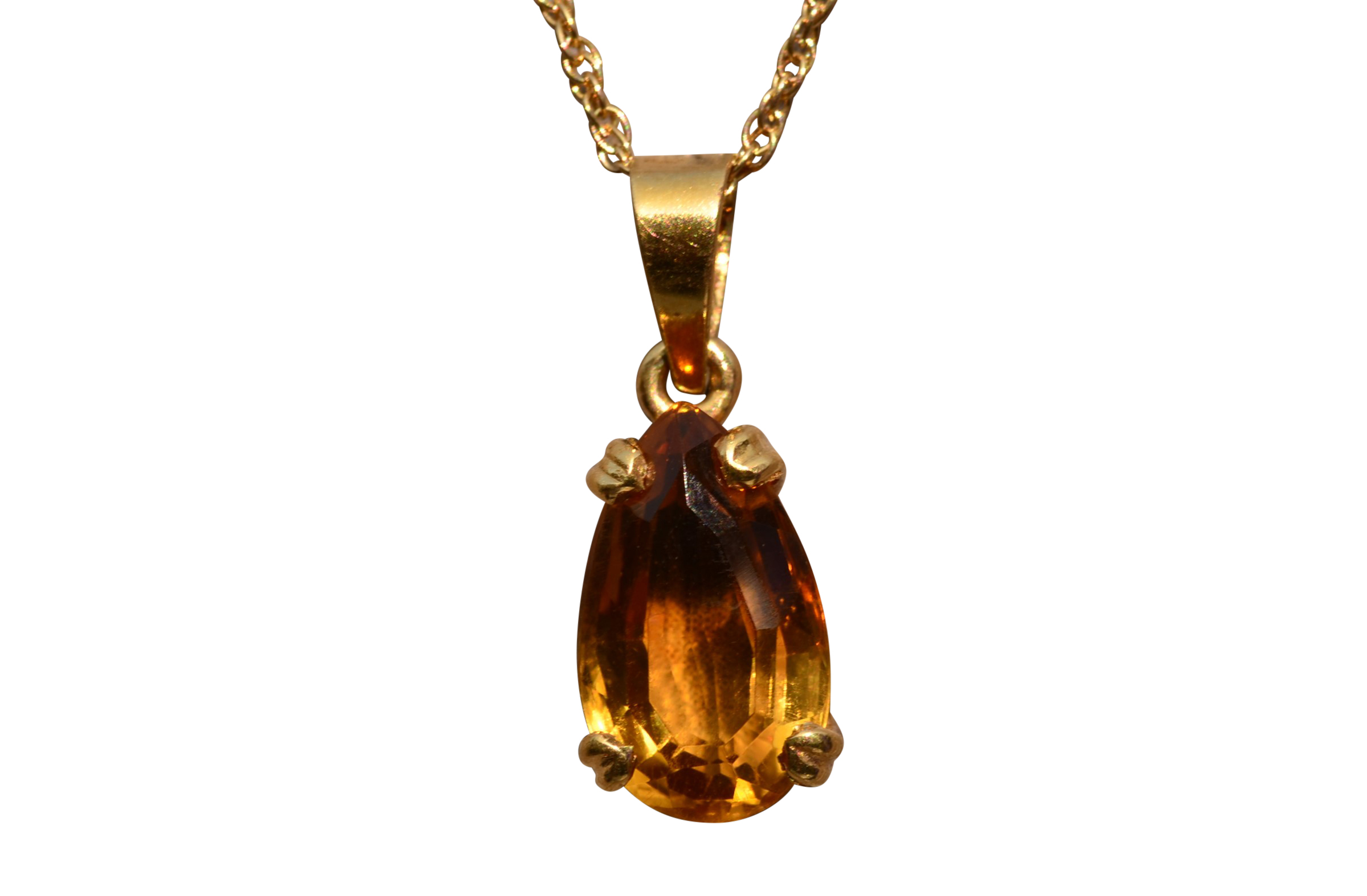 SOLD: The Gallatin: Pear Shaped Citrine Pendant set in Yellow Gold