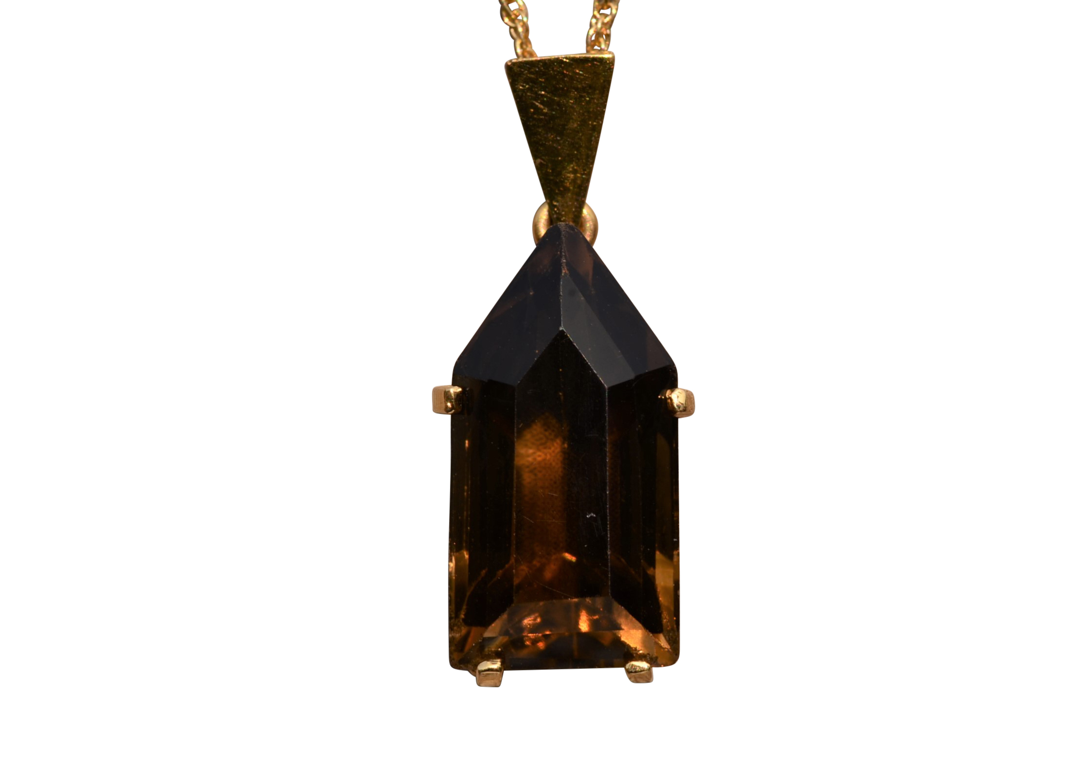 SOLD - The Haselton: Mid Century Modern Custom Cut Quartz Pendant in Yellow Gold