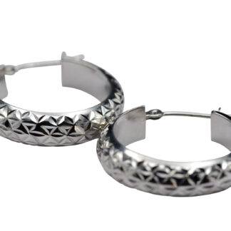 The Meccas:  Classic 14 Karat White Gold Diamond Cut Hoops