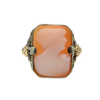 The Ragsdale:  Antique Victorian Carved Cameo Ring in White Gold with Rose Gold and Yellow Gold