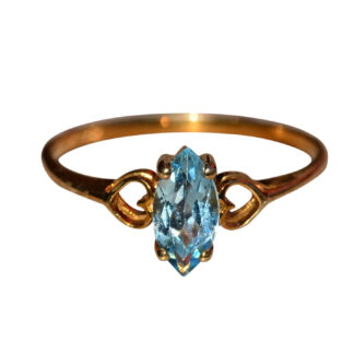 SOLD - The Limekiln:  Vintage Blue Topaz Navette Ring in Yellow Gold