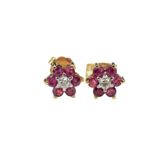 SOLD - The Navarros:  Natural Ruby and Diamond Stud Earrings