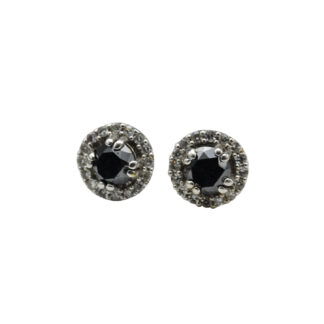 SOLD - The Saddlebacks:  Black Diamond and White Diamond Halo Stud Earrings