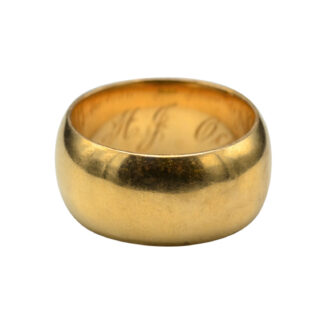 SOLD - The Turlock:  Antique Hand Engraved 18 Karat Yellow Gold Wide Wedding Band