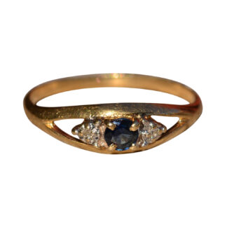 SOLD - The Palomar:  Vintage Yellow Gold Ring set with Natural Blue Sapphire and Diamonds