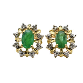 SOLD - The Brannans:  Vintage Emerald and Diamond Earrings in Yellow Gold
