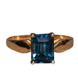The Hopeville:  Contemporary Canadian Made Yellow Gold Cocktail Ring set with Blue Topaz