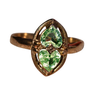 SOLD - The Pierce:  Vintage Yellow Gold Heart Navette Ring set with Laboratory Grown Spinel
