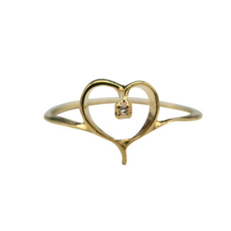 The Crux:  Contemporary Thin Yellow Gold Heart and Diamond Ring