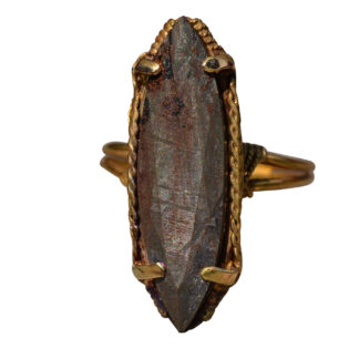 SOLD: The Merito:  Antique 18K Yellow Gold Ring set with 15 CTW Navette Shaped Natural Meteorite