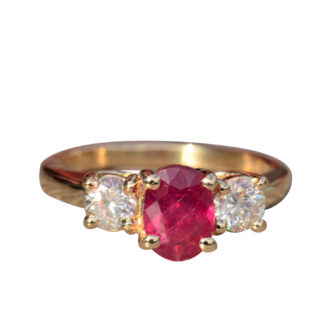 SOLD - The Rubinas:  Effy Signed 14 Karat Yellow Gold Ruby and Diamond Trilogy Ring