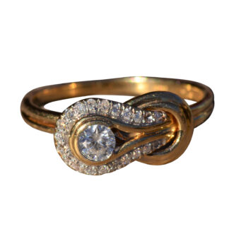 The Chaldene:  Diamond Overlapping Knot Ring in 14 Karat Yellow Gold
