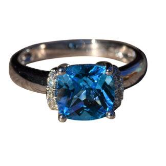 The Antarus:  Contemporary Blue Topaz and Diamond Ring in 14 Karat White Gold