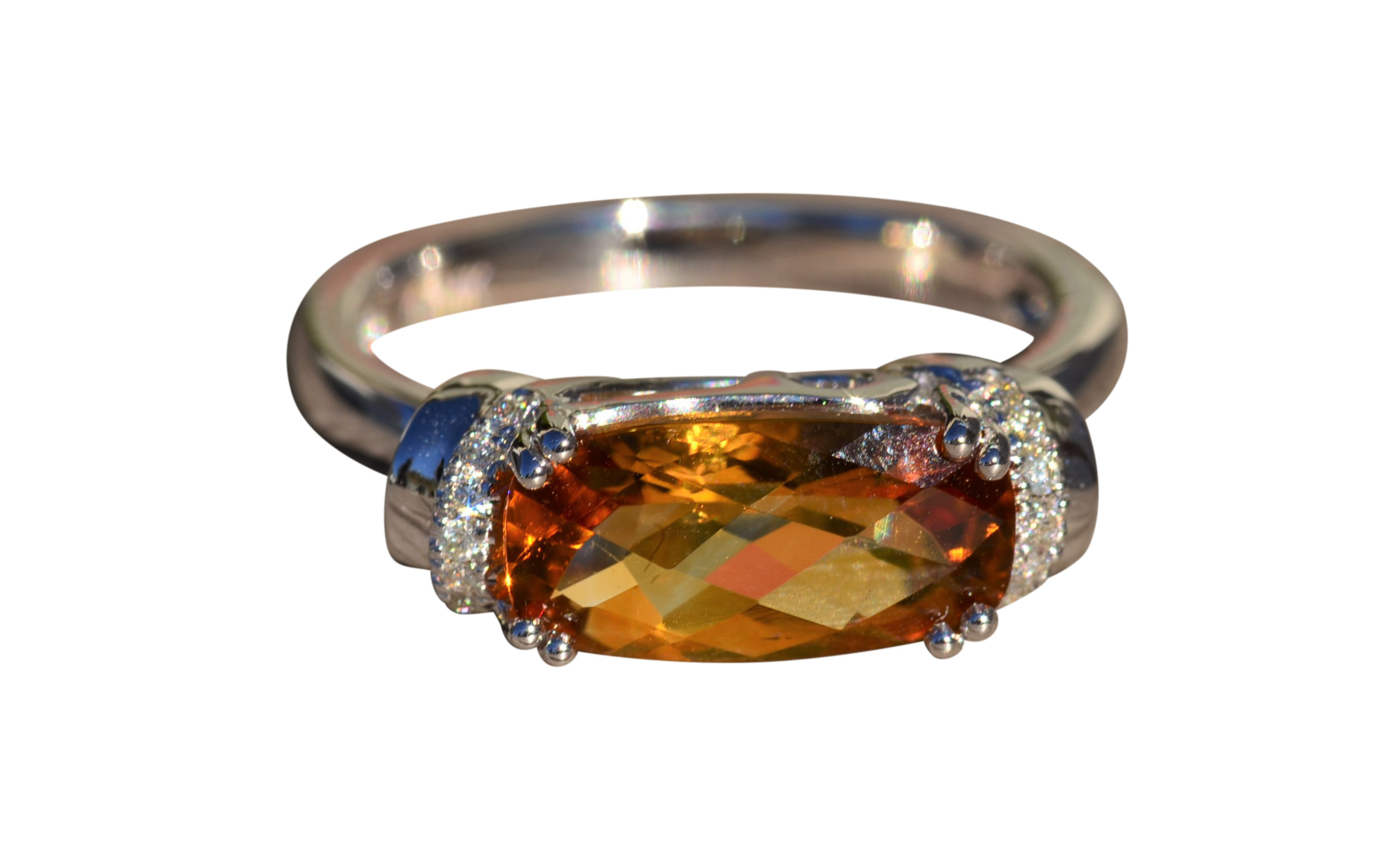 SOLD - The Muscan: Contemporary Citrine and Diamond Ring in White Gold